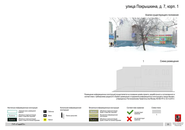 Архитектурная концепция размещения вывесок — Покрышкина улица, 7, корп. 1, Москва, страница PDF 23 · Документ по адресу · Архитектурно-художественная концепция · 2016 год