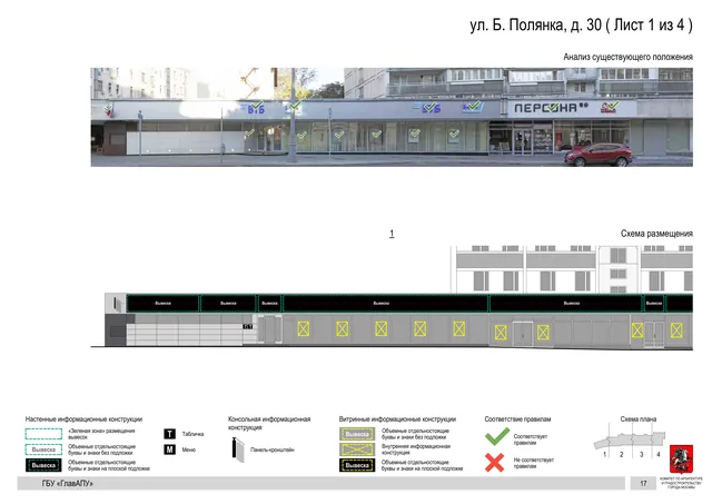 Архитектурная концепция размещения вывесок — Большая полянка улица, 30, Москва, лист 1 из 4 · Документ по адресу · Архитектурно-художественная концепция