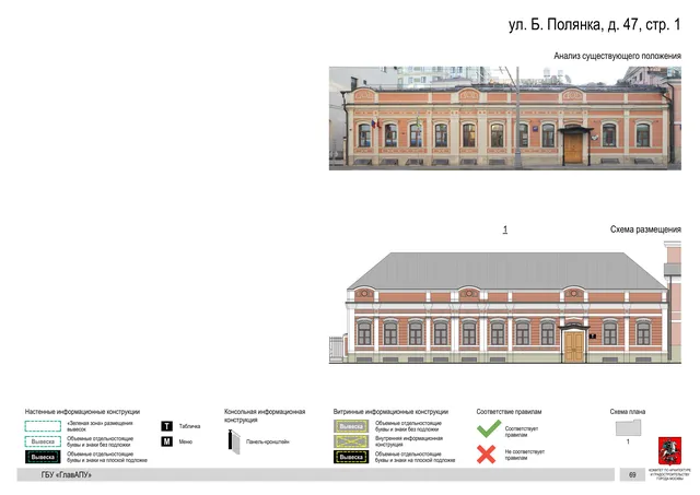 ул. Б. Полянка, д. 47, стр. 1 · PDF 72 Архитектурная концепция размещения вывесок — Большая полянка улица, 47, стр. 1, Москва, страница PDF 72 · Документ по адресу · Архитектурно-художественная концепция
