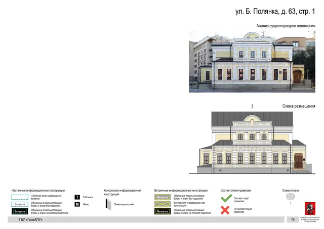 ул. Б. Полянка, д. 63, стр. 1 · PDF 82 Архитектурная концепция размещения вывесок — Большая полянка улица, 63, стр. 1, Москва, страница PDF 82 · Документ по адресу · Архитектурно-художественная концепция
