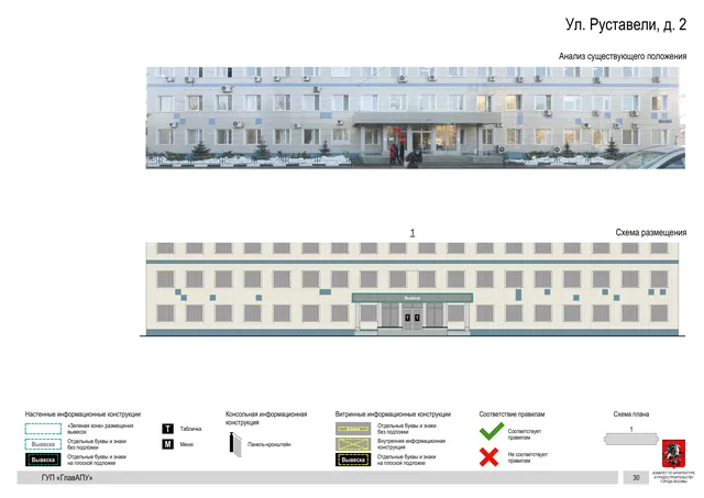 Архитектурная концепция размещения вывесок — Руставели улица, 2, Москва, страница PDF 30 · Документ по адресу · Архитектурно-художественная концепция · 2016 год