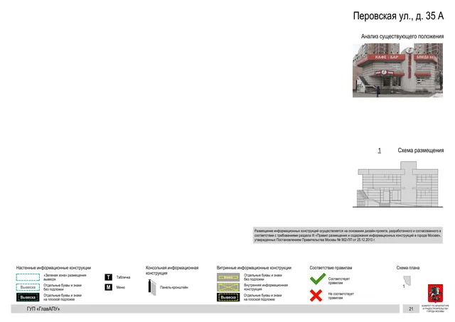 Архитектурная концепция размещения вывесок — Перовская улица, 35А, Москва, страница PDF 21 · Документ по адресу · Архитектурно-художественная концепция · 2016 год
