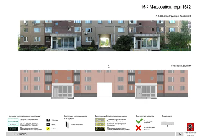 Архитектурная концепция размещения вывесок — 15-й микрорайон, корп. 1542, Москва, страница PDF 30 · Документ по адресу · Архитектурно-художественная концепция · 2016 год