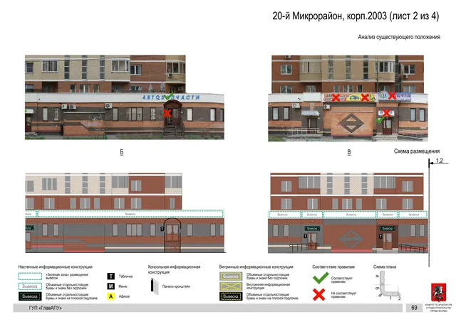 Архитектурная концепция размещения вывесок — 20-й микрорайон, корп. 2003, Москва, лист 2 из 4 · Документ по адресу · Архитектурно-художественная концепция · 2016 год