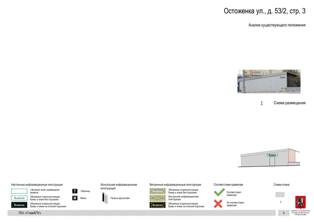 Остоженка ул., д. 53/2, стр. 3 · PDF 6 Архитектурная концепция размещения вывесок — Остоженка улица, 53/2, стр. 3, Москва, страница PDF 6 · Документ по адресу · Архитектурно-художественная концепция