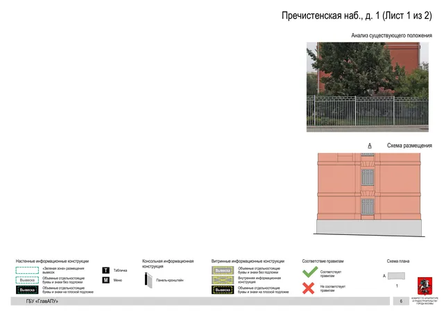 Пречистенская наб., д. 1 (Лист 1 из 2) · PDF 7 Архитектурная концепция размещения вывесок — Пречистенская набережная, 1, Москва, лист 1 из 2 · Документ по адресу · Архитектурно-художественная концепция