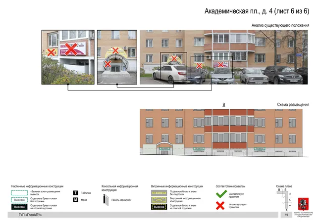 Архитектурная концепция размещения вывесок — Академическая площадь, 4, Москва, лист 6 из 6 · Документ по адресу · Архитектурно-художественная концепция · 2016 год