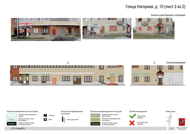 Архитектурная концепция размещения вывесок — Нагорная улица, 10, Москва, лист 2 из 2 · Документ по адресу · Архитектурно-художественная концепция · 2016 год