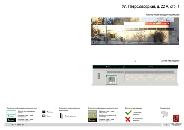 Архитектурная концепция размещения вывесок — Петрозаводская улица, 22А, стр. 1, Москва, страница PDF 14 · Документ по адресу · Архитектурно-художественная концепция · 2016 год