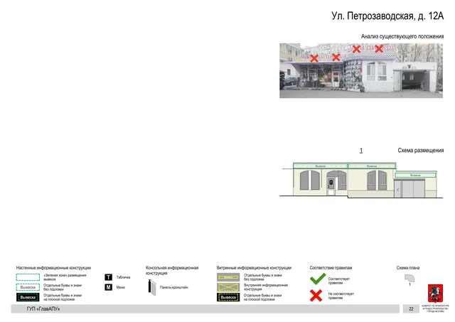 Архитектурная концепция размещения вывесок — Петрозаводская улица, 12А, Москва, страница PDF 21 · Документ по адресу · Архитектурно-художественная концепция · 2016 год