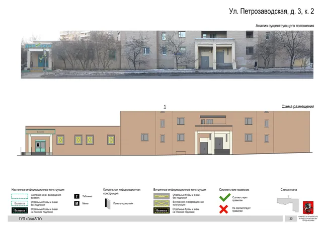 Архитектурная концепция размещения вывесок — Петрозаводская улица, 3, корп. 2, Москва, страница PDF 29 · Документ по адресу · Архитектурно-художественная концепция · 2016 год