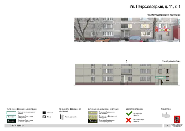 Архитектурная концепция размещения вывесок — Петрозаводская улица, 11, корп. 1, Москва, страница PDF 34 · Документ по адресу · Архитектурно-художественная концепция · 2016 год