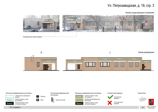Архитектурная концепция размещения вывесок — Петрозаводская улица, 19, стр. 3, Москва, страница PDF 41 · Документ по адресу · Архитектурно-художественная концепция · 2016 год