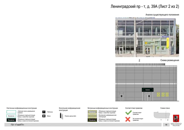 Архитектурная концепция размещения вывесок — Ленинградский проспект, 39А, Москва, лист 2 из 2 · Документ по адресу · Архитектурно-художественная концепция · 2020 год