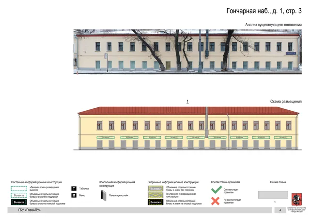 Гончарная наб., д. 1, стр. 3 · PDF 6 Архитектурная концепция размещения вывесок — Гончарная набережная, 1, стр. 3, Москва, страница PDF 6 · Документ по адресу · Архитектурно-художественная концепция