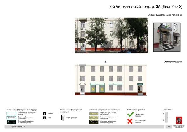 Архитектурная концепция размещения вывесок — 2-й автозаводский проезд, 3А, Москва, лист 2 из 2 · Документ по адресу · Архитектурно-художественная концепция · 2016 год