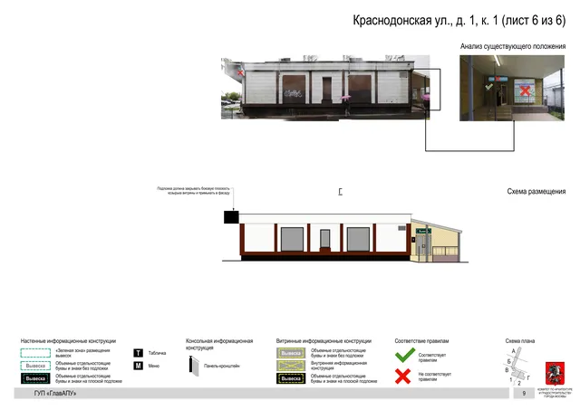 Архитектурная концепция размещения вывесок — Краснодонская улица, 1, корп. 1, Москва, лист 6 из 6 · Документ по адресу · Архитектурно-художественная концепция · 2016 год