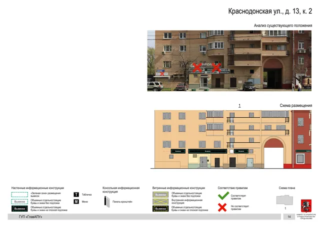 Архитектурная концепция размещения вывесок — Краснодонская улица, 13, корп. 2, Москва, страница PDF 16 · Документ по адресу · Архитектурно-художественная концепция · 2016 год