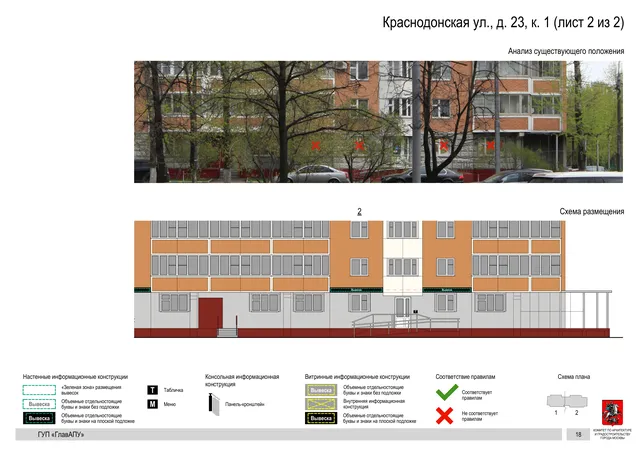 Архитектурная концепция размещения вывесок — Краснодонская улица, 23, корп. 1, Москва, лист 2 из 2 · Документ по адресу · Архитектурно-художественная концепция · 2016 год