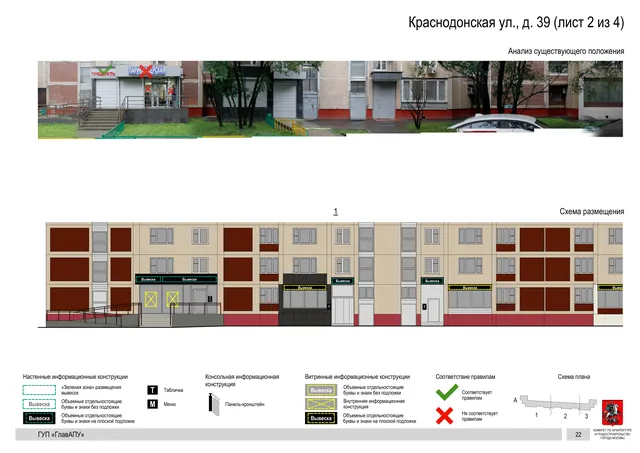 Архитектурная концепция размещения вывесок — Краснодонская улица, 39, Москва, лист 2 из 4 · Документ по адресу · Архитектурно-художественная концепция · 2016 год