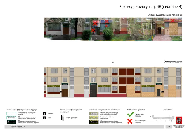Архитектурная концепция размещения вывесок — Краснодонская улица, 39, Москва, лист 3 из 4 · Документ по адресу · Архитектурно-художественная концепция · 2016 год