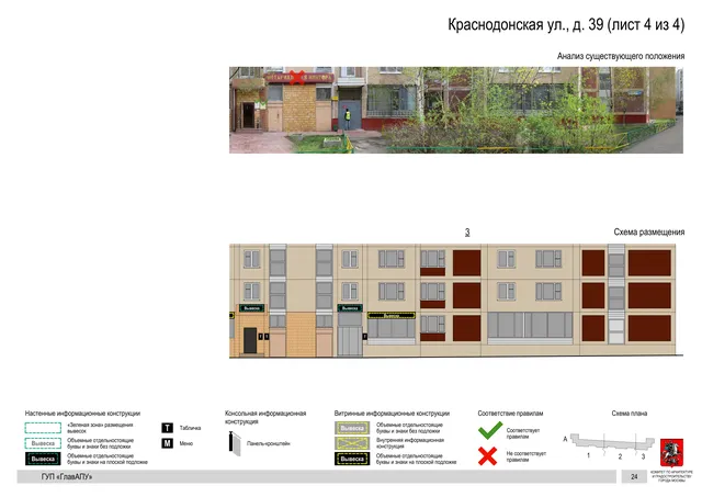 Архитектурная концепция размещения вывесок — Краснодонская улица, 39, Москва, лист 4 из 4 · Документ по адресу · Архитектурно-художественная концепция · 2016 год