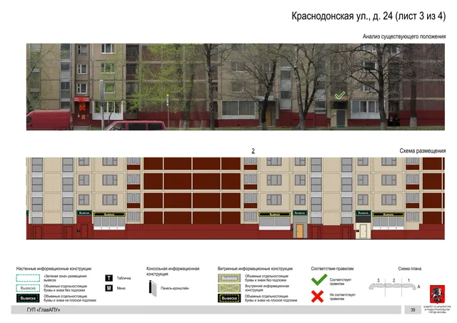 Архитектурная концепция размещения вывесок — Краснодонская улица, 24, Москва, лист 3 из 4 · Документ по адресу · Архитектурно-художественная концепция · 2016 год