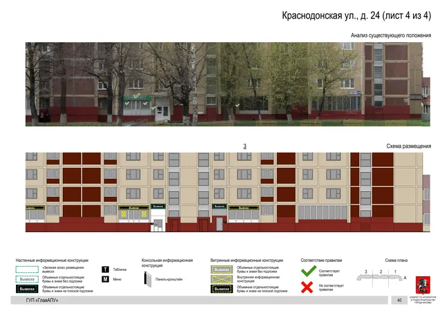 Архитектурная концепция размещения вывесок — Краснодонская улица, 24, Москва, лист 4 из 4 · Документ по адресу · Архитектурно-художественная концепция · 2016 год