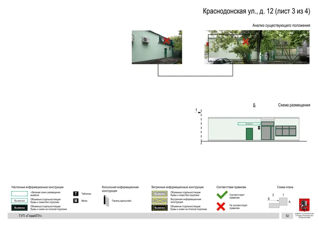 Архитектурная концепция размещения вывесок — Краснодонская улица, 12, Москва, лист 3 из 4 · Документ по адресу · Архитектурно-художественная концепция · 2016 год