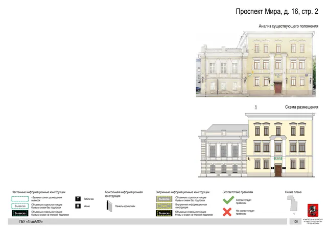 Архитектурная концепция размещения вывесок — Мира проспект, 16, стр. 2, Москва, страница PDF 103 · Документ по адресу · Архитектурно-художественная концепция · 2019 год