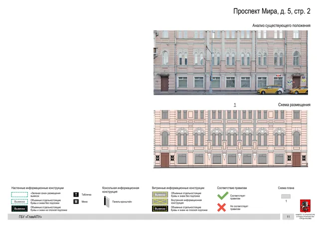 Архитектурная концепция размещения вывесок — Мира проспект, 5, стр. 2, Москва, страница PDF 13 · Документ по адресу · Архитектурно-художественная концепция · 2019 год
