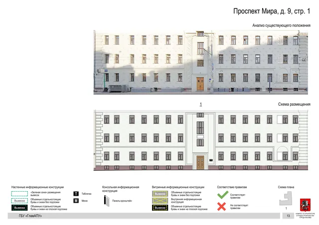 Архитектурная концепция размещения вывесок — Мира проспект, 9, стр. 1, Москва, страница PDF 15 · Документ по адресу · Архитектурно-художественная концепция · 2019 год