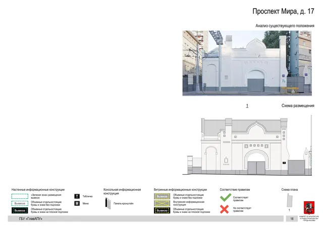 Архитектурная концепция размещения вывесок — Мира проспект, 17, Москва, страница PDF 20 · Документ по адресу · Архитектурно-художественная концепция · 2019 год