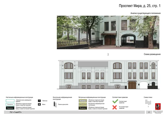 Архитектурная концепция размещения вывесок — Мира проспект, 25, стр. 1, Москва, страница PDF 23 · Документ по адресу · Архитектурно-художественная концепция · 2019 год