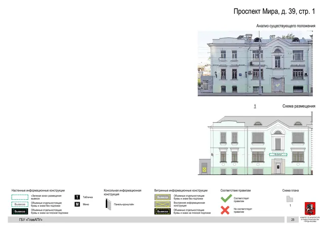 Архитектурная концепция размещения вывесок — Мира проспект, 39, стр. 1, Москва, страница PDF 27 · Документ по адресу · Архитектурно-художественная концепция · 2019 год