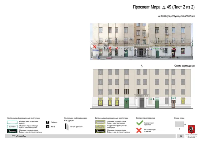 Архитектурная концепция размещения вывесок — Мира проспект, 49, Москва, лист 2 из 2 · Документ по адресу · Архитектурно-художественная концепция · 2019 год