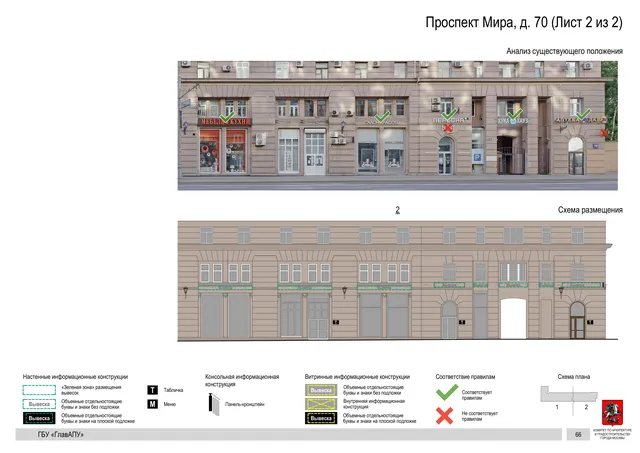 Архитектурная концепция размещения вывесок — Мира проспект, 70, Москва, лист 2 из 2 · Документ по адресу · Архитектурно-художественная концепция · 2019 год