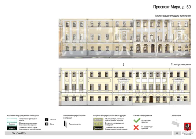 Архитектурная концепция размещения вывесок — Мира проспект, 50, Москва, страница PDF 85 · Документ по адресу · Архитектурно-художественная концепция · 2019 год