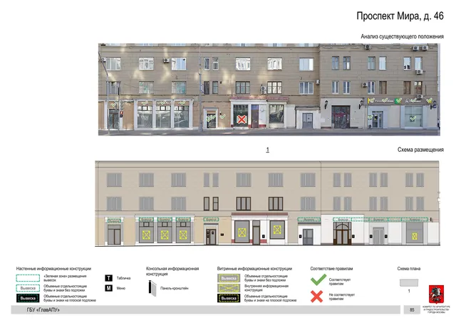 Архитектурная концепция размещения вывесок — Мира проспект, 46, Москва, страница PDF 88 · Документ по адресу · Архитектурно-художественная концепция · 2019 год