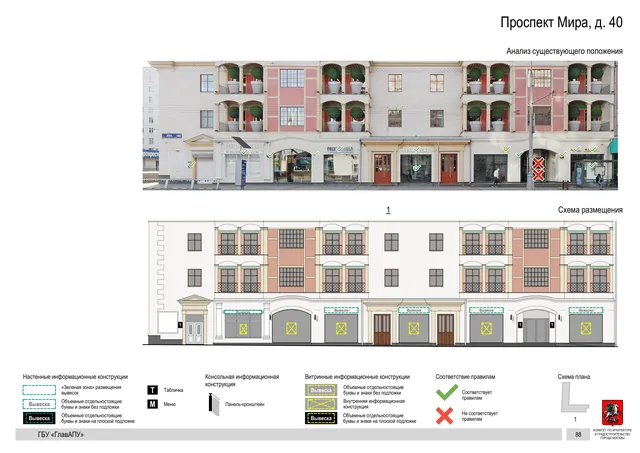 Архитектурная концепция размещения вывесок — Мира проспект, 40, Москва, страница PDF 91 · Документ по адресу · Архитектурно-художественная концепция · 2019 год