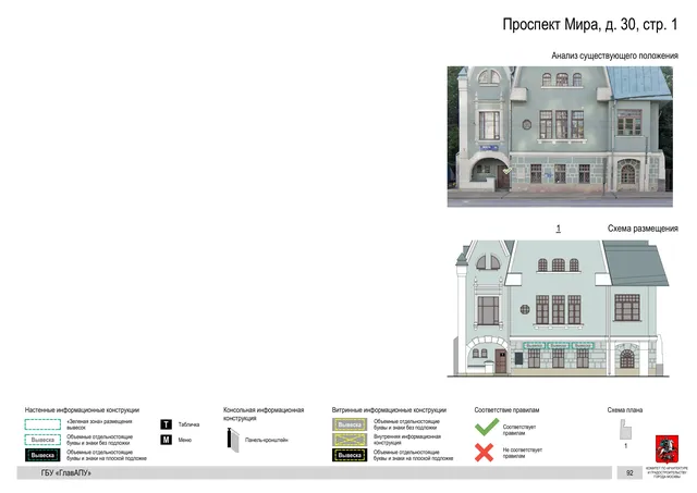 Архитектурная концепция размещения вывесок — Мира проспект, 30, стр. 1, Москва, страница PDF 95 · Документ по адресу · Архитектурно-художественная концепция · 2019 год