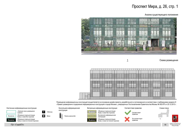Архитектурная концепция размещения вывесок — Мира проспект, 26, стр. 1, Москва, страница PDF 96 · Документ по адресу · Архитектурно-художественная концепция · 2019 год