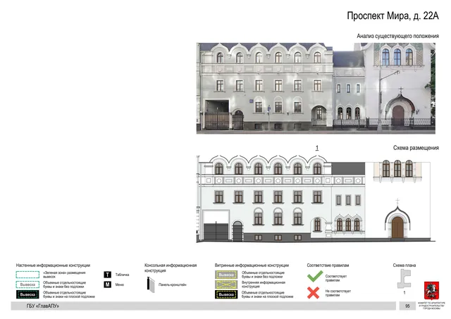 Архитектурная концепция размещения вывесок — Мира проспект, 22А, Москва, страница PDF 98 · Документ по адресу · Архитектурно-художественная концепция · 2019 год