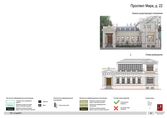 Архитектурная концепция размещения вывесок — Мира проспект, 22, Москва, страница PDF 99 · Документ по адресу · Архитектурно-художественная концепция · 2019 год