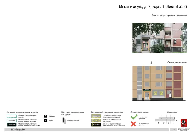 Архитектурная концепция размещения вывесок — Мневники улица, 7, корп. 1, Москва, лист 6 из 6 · Документ по адресу · Архитектурно-художественная концепция · 2020 год