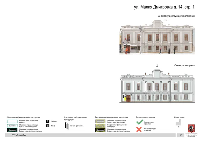 ул. Малая Дмитровка д. 14, стр. 1 · PDF 14 Архитектурная концепция размещения вывесок — Малая дмитровка улица, 14, стр. 1, Москва, страница PDF 14 · Документ по адресу · Архитектурно-художественная концепция