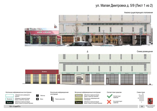 Архитектурная концепция размещения вывесок — Малая дмитровка улица, 5/9, Москва, лист 1 из 2 · Документ по адресу · Архитектурно-художественная концепция