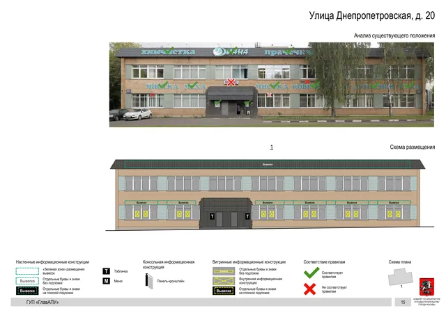 Архитектурная концепция размещения вывесок — Днепропетровская улица, 20, Москва, страница PDF 15 · Документ по адресу · Архитектурно-художественная концепция · 2016 год