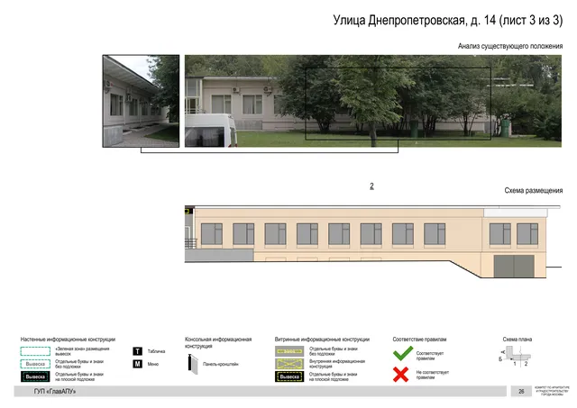 Архитектурная концепция размещения вывесок — Днепропетровская улица, 14, Москва, лист 3 из 3 · Документ по адресу · Архитектурно-художественная концепция · 2016 год