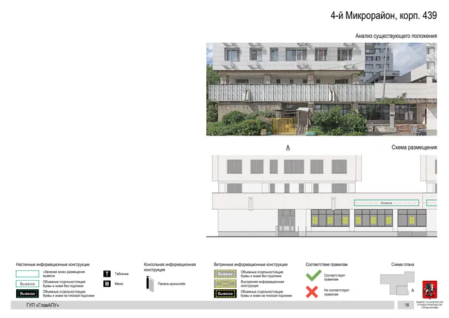 Архитектурная концепция размещения вывесок — 4-й микрорайон, корп. 439, Москва, страница PDF 17 · Документ по адресу · Архитектурно-художественная концепция · 2016 год